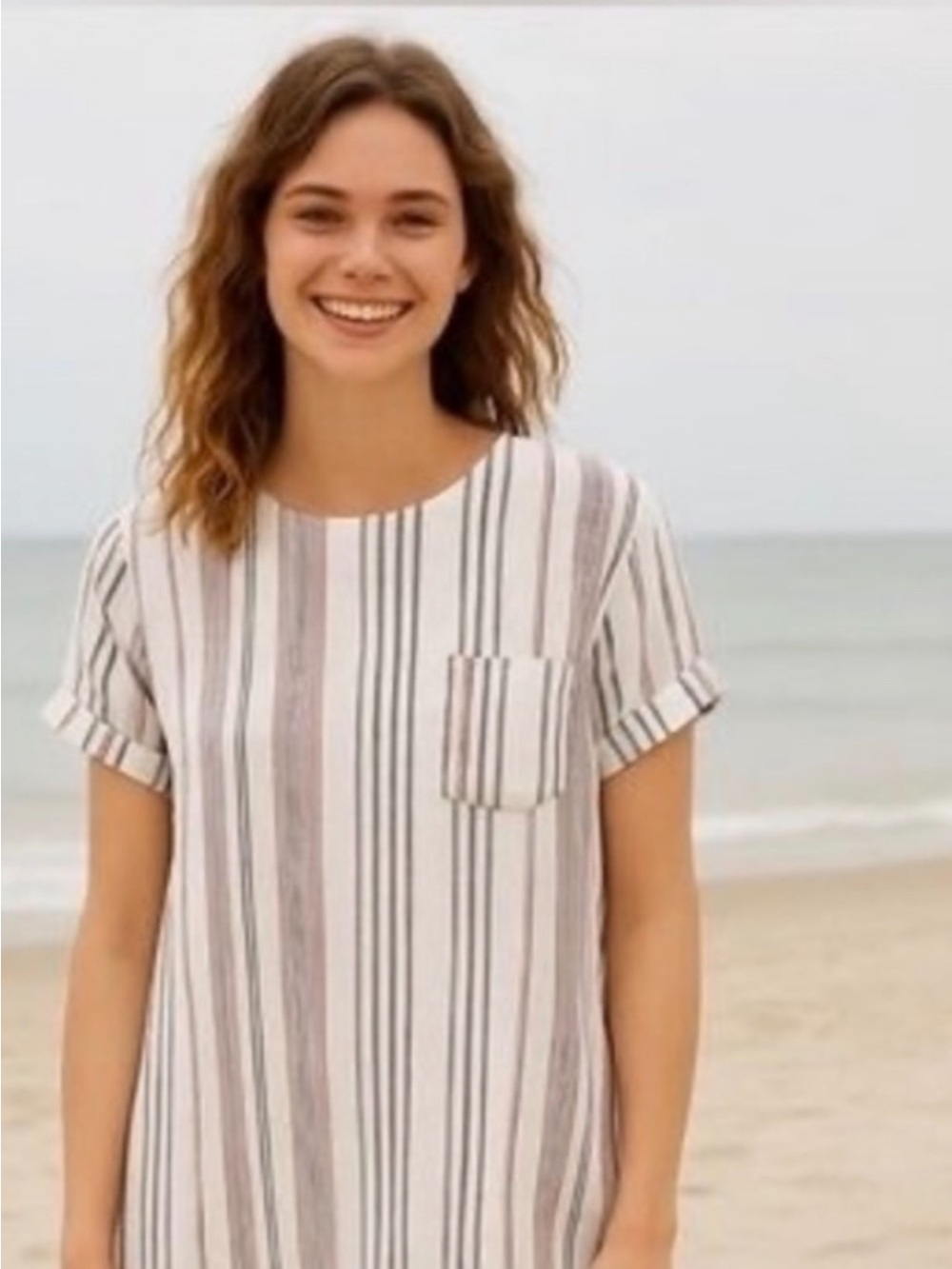 Cloth & Stone Anthropologie Striped Linen Blend Shift Dress L